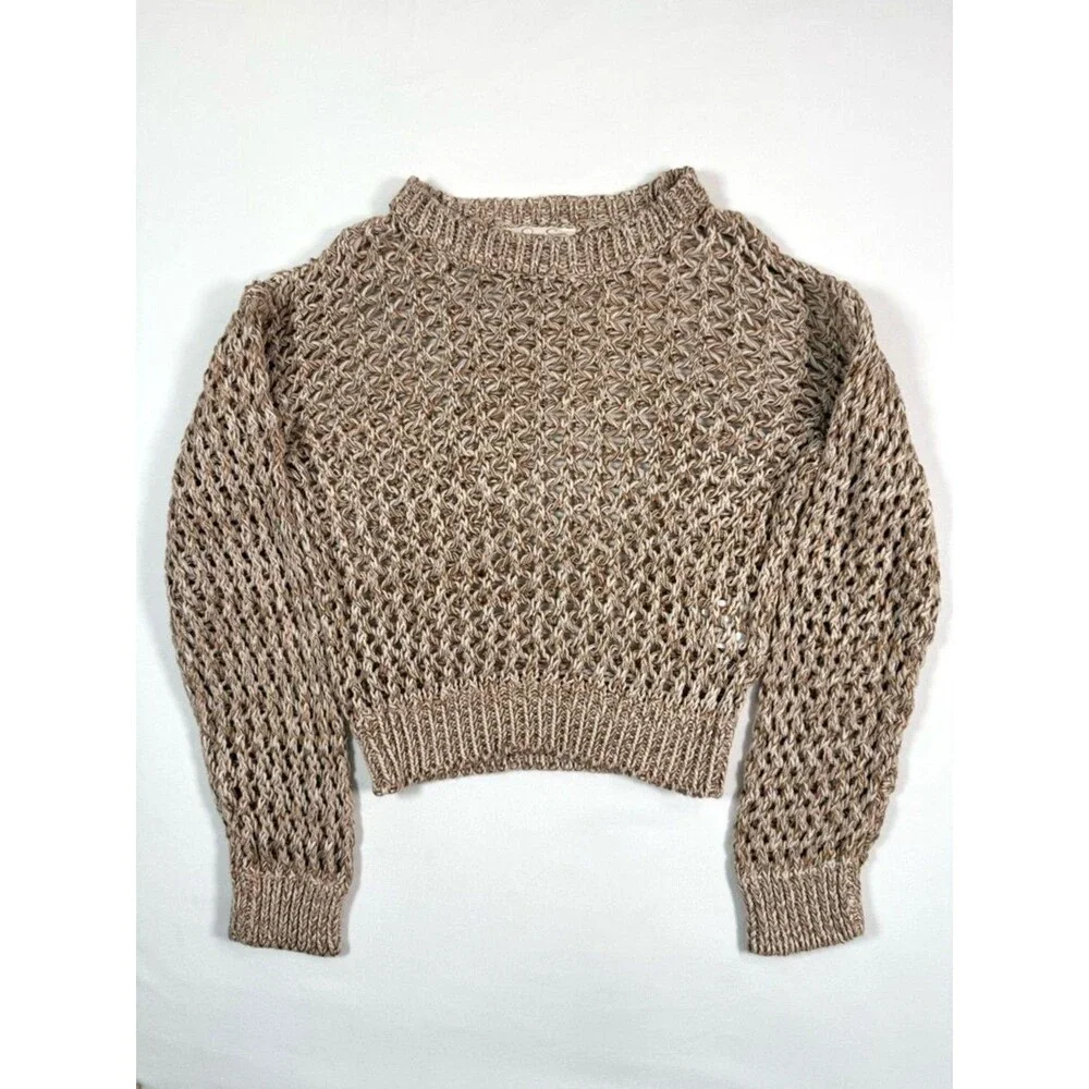 JESSICA‎ SIMPSON Girls Sweater 6X Open Knit Cropped Neutral Boho Cottagecore